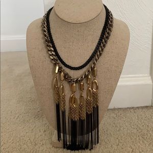 Stella & Dot black gold and black fringe necklace